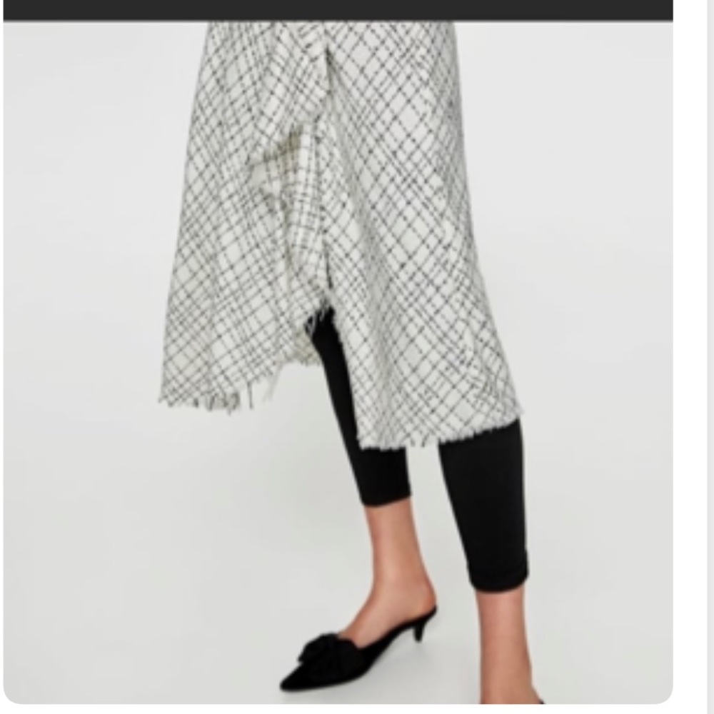 Zara tweed midi  skirt attached leggings black and white faux wrap. Size…
